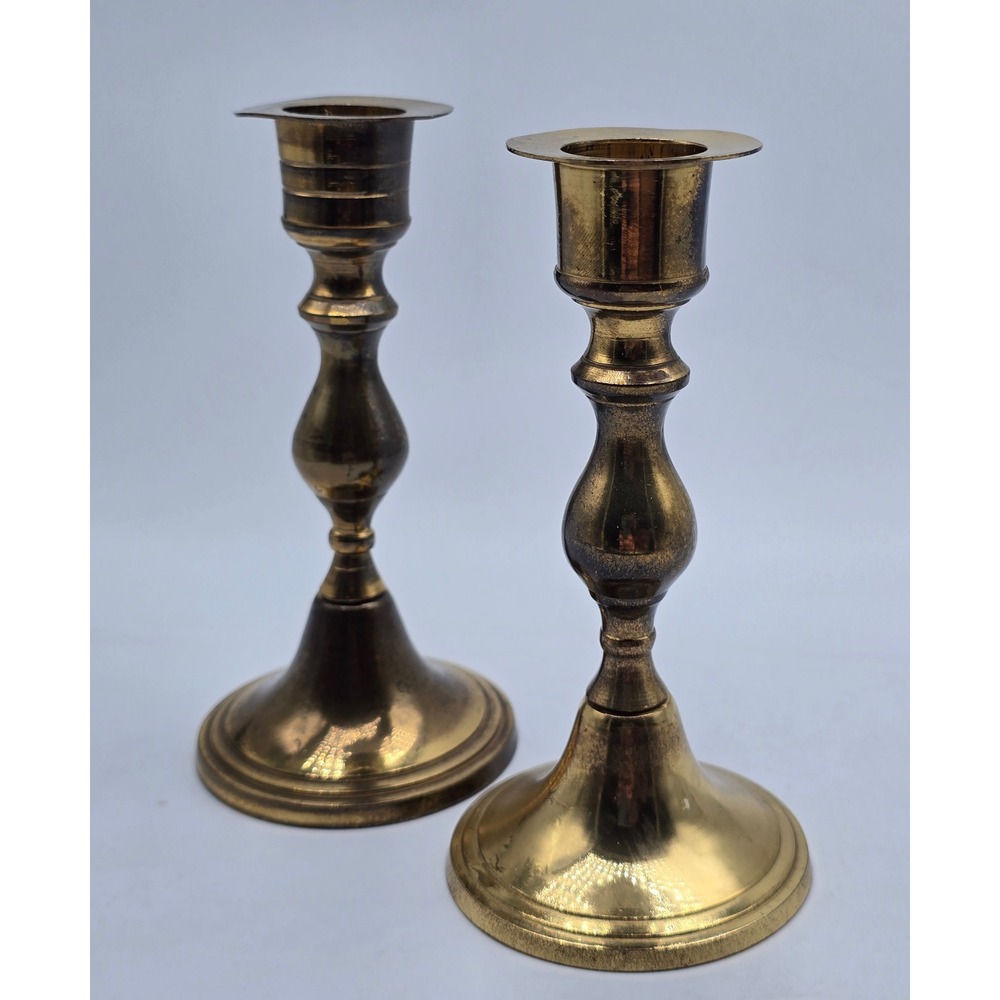 Vintage Solid Brass Candlestick Holders Set of 2 Made in India 6.5" Cottagecore
